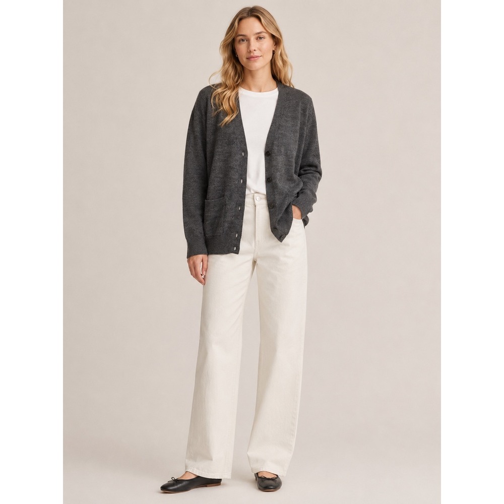 J.Crew Women Merino Wool Cardigan S Grey V-Neck Button Front Classic Layering